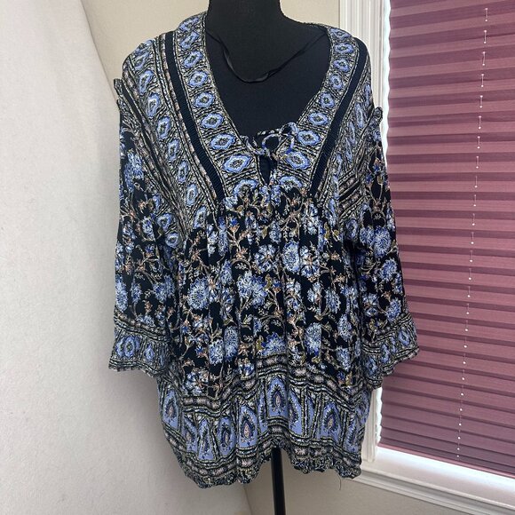 Free People Moonlight Dance Dress Size Med‎ Blue Tunic flare sleeves boho - Picture 1 of 8